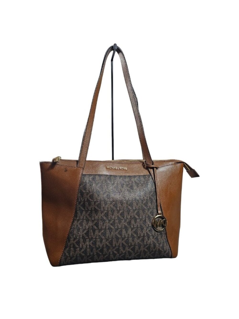 Michael Kors Sinclair Large Logo Tote Bag Brown Canvas Leather 38H9CN2T2B Flaw